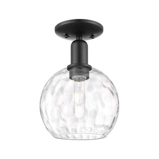 Innovations Athens 8in 1-Light Semi-Flush Mount | Industrial Matte Black Steel and Clear Water Glass | Damp-Rated Hallway & | Model 716-1C-BK-G1215-8