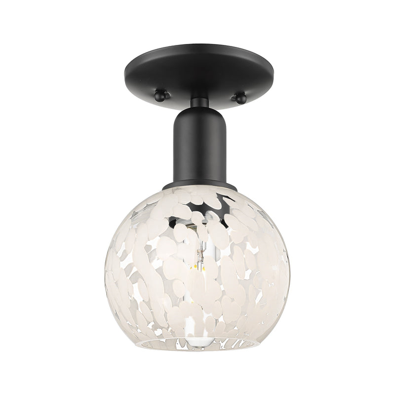 Innovations Lighting Arcadia 6in 1-Light Semi-Flush Mount | Industrial Matte Black Steel and White Mouchette Glass | Kitchen & | Model 716-1C-BK-G1216-6WM