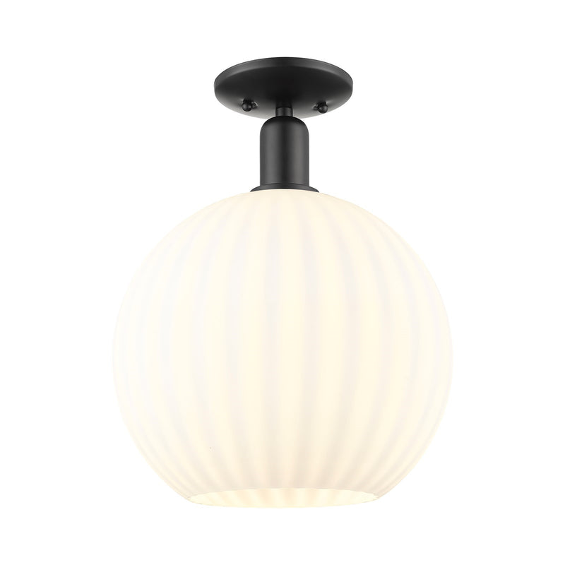 Innovations Arcadia 12in 1-Light Semi-Flush Mount | Industrial Matte Black Steel and White Venetian Glass | Entryway & | Model 716-1C-BK-G1217-12WV