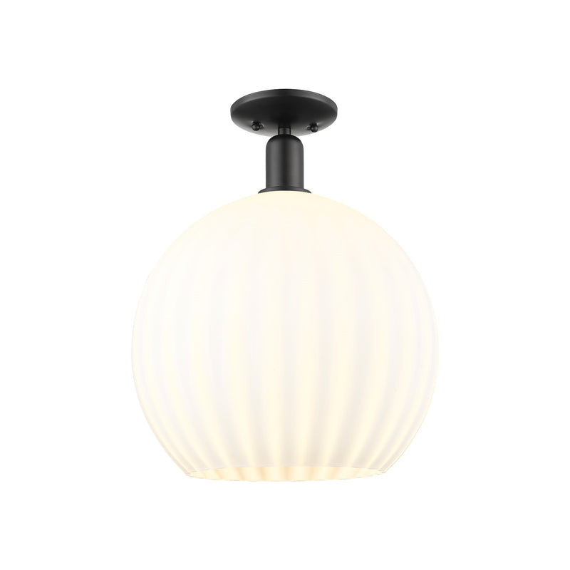 Innovations Lighting Arcadia 14in 1-Light Semi-Flush Mount | Industrial Matte Black Steel and White Venetian Glass | Entryway | Model 716-1C-BK-G1217-14WV