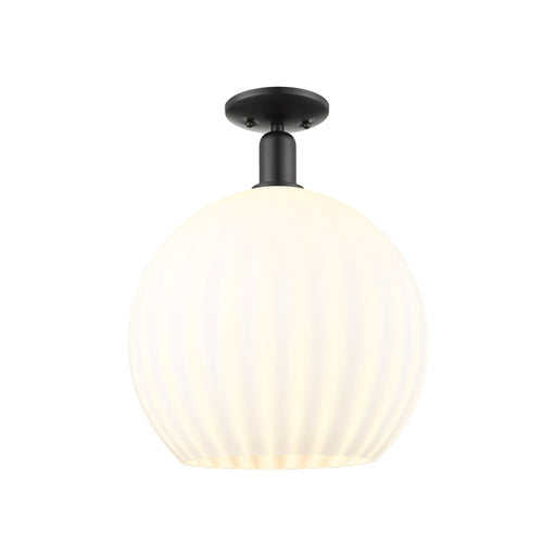 Innovations Lighting Arcadia 14in 1-Light Semi-Flush Mount | Industrial Matte Black Steel and White Venetian Glass | Entryway | Model 716-1C-BK-G1217-14WV
