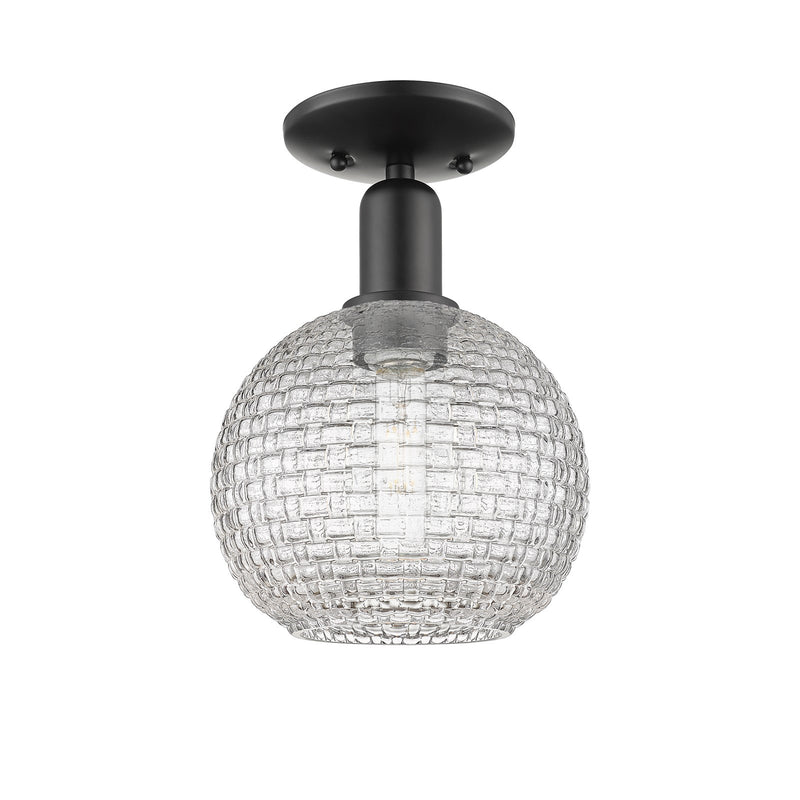 Innovations Athens 8in 1-Light Semi-Flush Mount | Industrial Matte Black Steel and Clear Basket Weave Glass | Entryway & | Model 716-1C-BK-G122C-8CL