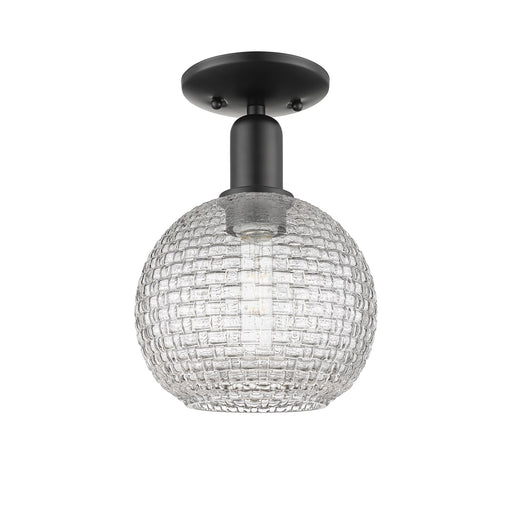 Innovations Athens 8in 1-Light Semi-Flush Mount | Industrial Matte Black Steel and Clear Basket Weave Glass | Entryway & | Model 716-1C-BK-G122C-8CL