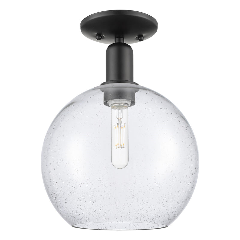 Innovations Athens 10in 1-Light Semi-Flush Mount | Industrial Matte Black Steel and Seedy Glass | Entryway & Hallway | 10 x 10 x | Model 716-1C-BK-G124-10