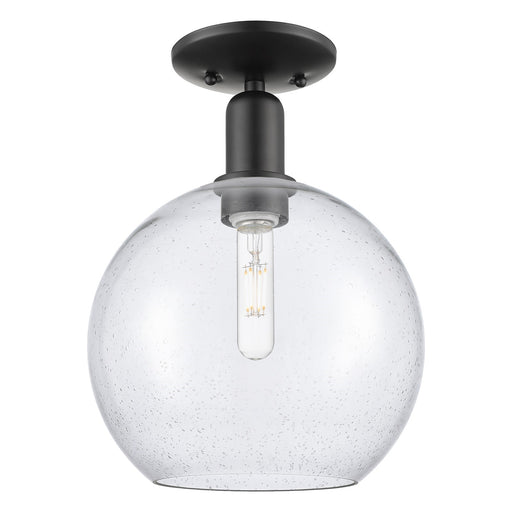 Innovations Athens 10in 1-Light Semi-Flush Mount | Industrial Matte Black Steel and Seedy Glass | Entryway & Hallway | 10 x 10 x | Model 716-1C-BK-G124-10