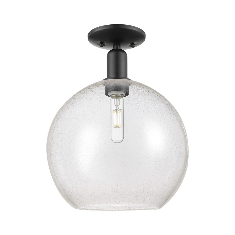 Innovations Athens 12in 1-Light Semi-Flush Mount | Industrial Matte Black Steel and Seedy Glass | Entryway & Hallway | 11.75 x | Model 716-1C-BK-G124-12