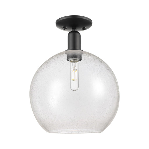 Innovations Athens 12in 1-Light Semi-Flush Mount | Industrial Matte Black Steel and Seedy Glass | Entryway & Hallway | 11.75 x | Model 716-1C-BK-G124-12