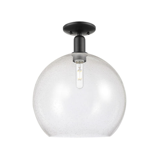 Innovations Athens 14in 1-Light Semi-Flush Mount | Industrial Matte Black Steel and Seedy Glass | Entryway & Hallway | 13.75 x | Model 716-1C-BK-G124-14