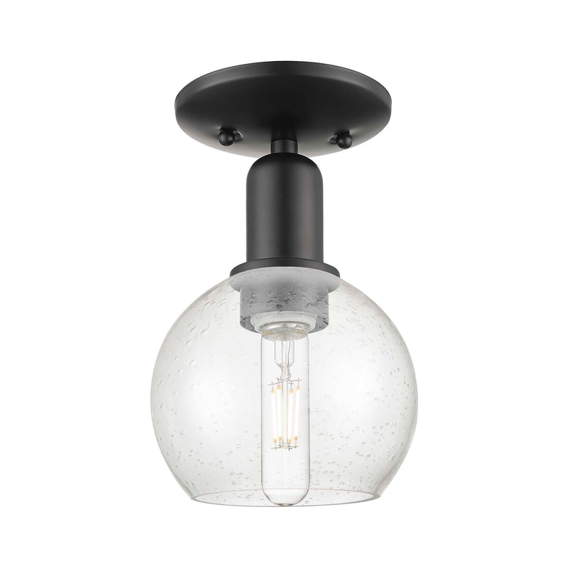 Innovations Athens 6in 1-Light Semi-Flush Mount | Industrial Matte Black Steel and Seedy Glass | Entryway & Hallway | 5.88 x 5.88 | Model 716-1C-BK-G124-6