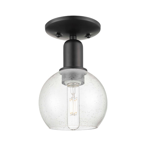 Innovations Athens 6in 1-Light Semi-Flush Mount | Industrial Matte Black Steel and Seedy Glass | Entryway & Hallway | 5.88 x 5.88 | Model 716-1C-BK-G124-6