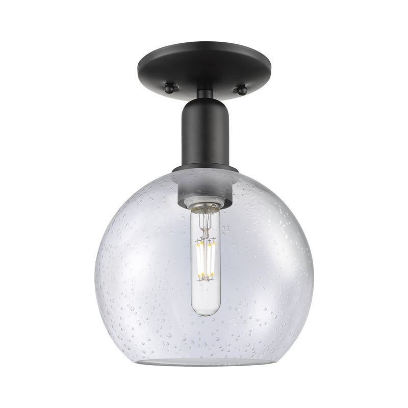 Innovations Athens 8in 1-Light Semi-Flush Mount | Industrial Matte Black Steel and Seedy Glass | Entryway & Hallway | 8 x 8 x | Model 716-1C-BK-G124-8