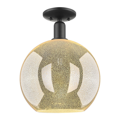 Innovations Athens 12in 1-Light Semi-Flush Mount | Industrial Matte Black Steel and Mercury Glass | Entryway & Hallway | 11.75 x | Model 716-1C-BK-G128-12