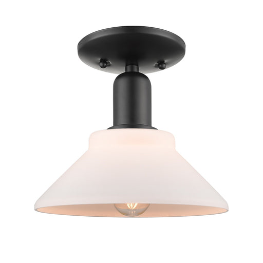 Innovations Orwell 8in 1-Light Semi-Flush Mount | Industrial Matte Black Steel and Matte White Glass | Hallway & Entryway | 8.38 x | Model 716-1C-BK-G131