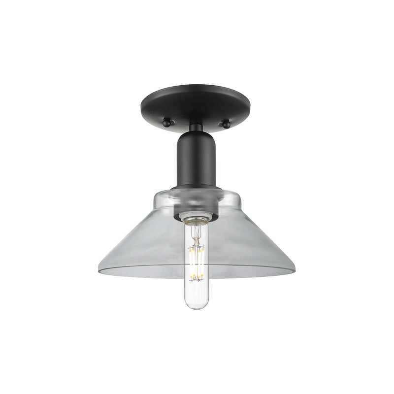 Innovations Orwell 8in 1-Light Semi-Flush Mount | Industrial Matte Black Steel and Clear Glass | Entryway & Hallway | 8.38 x 8.5 in | Model 716-1C-BK-G132
