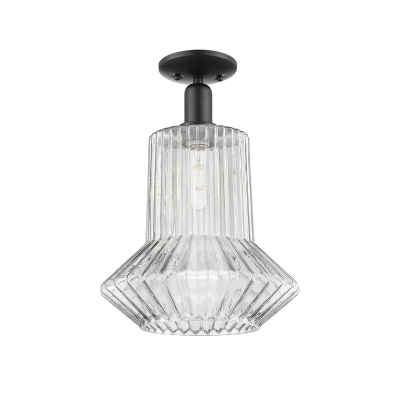 Innovations Springwater 12in 1-Light Semi-Flush Mount | Industrial Matte Black Steel and Clear Fluted Glass | Entryway & Hallway | Model 716-1C-BK-G212