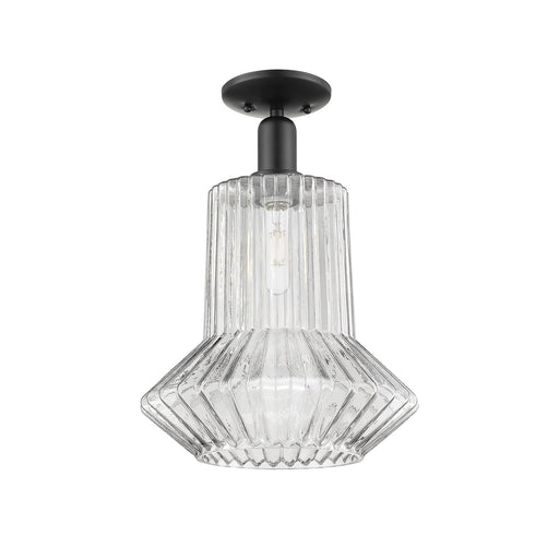 Innovations Springwater 12in 1-Light Semi-Flush Mount | Industrial Matte Black Steel and Clear Fluted Glass | Entryway & Hallway | Model 716-1C-BK-G212