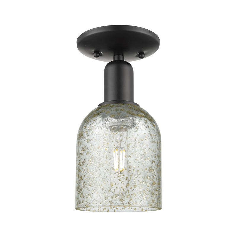 Innovations Caledonia 5in 1-Light Semi-Flush Mount | Industrial Matte Black Steel and Mica Glass | Entryway & Hallway | 5 x 10.5 in | Model 716-1C-BK-G259