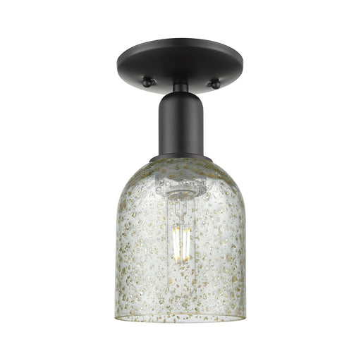 Innovations Caledonia 5in 1-Light Semi-Flush Mount | Industrial Matte Black Steel and Mica Glass | Entryway & Hallway | 5 x 10.5 in | Model 716-1C-BK-G259