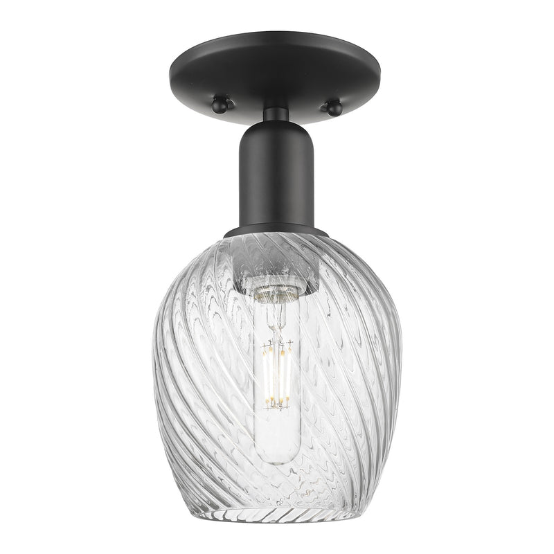 Innovations Salina 6in 1-Light Semi-Flush Mount | Industrial Matte Black Steel and Clear Spiral Fluted Glass | Entryway & Hallway | Model 716-1C-BK-G292