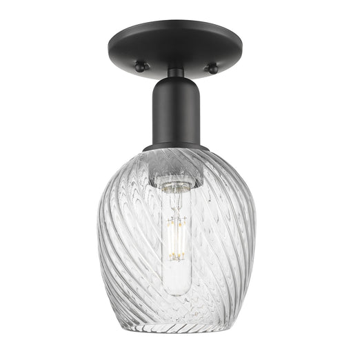 Innovations Salina 6in 1-Light Semi-Flush Mount | Industrial Matte Black Steel and Clear Spiral Fluted Glass | Entryway & Hallway | Model 716-1C-BK-G292