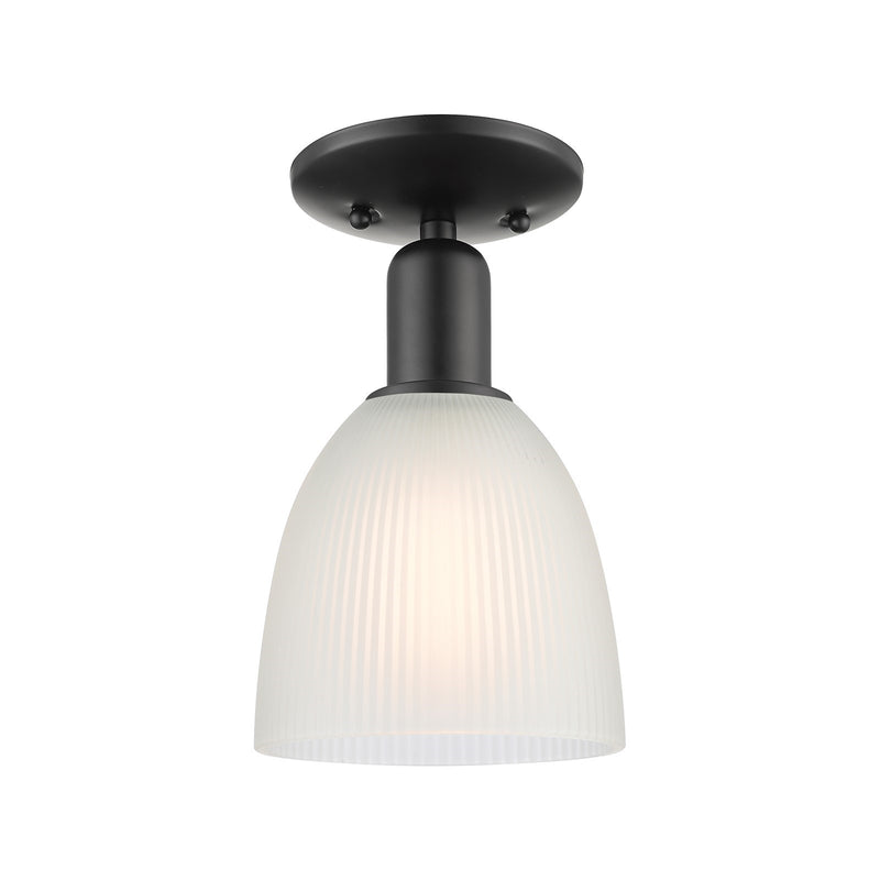 Innovations Castile 6in 1-Light Semi-Flush Mount | Industrial Matte Black Steel and White Glass | Entryway & Hallway | 6 x 6 x 10.5 | Model 716-1C-BK-G381
