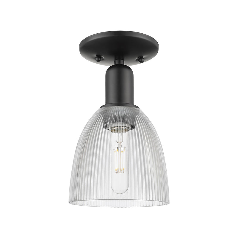 Innovations Castile 6in 1-Light Semi-Flush Mount | Industrial Matte Black Steel and Clear Glass | Hallway & Entryway | 6 x 6 x 10.5 | Model 716-1C-BK-G382