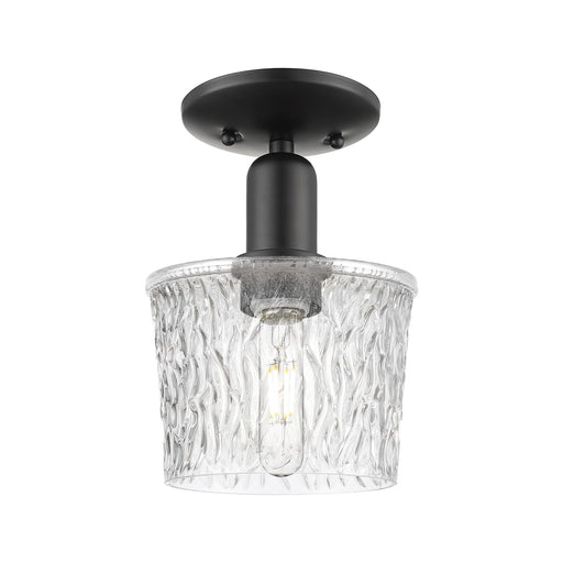 Innovations Niagara 1-Light 6.5in Semi-Flush Mount | Industrial Matte Black Steel and Clear Textured Glass | Damp-Rated Hallway & | Model 716-1C-BK-G402