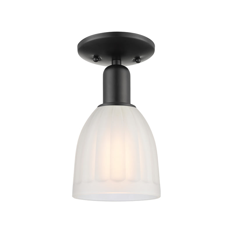 Innovations Brookfield 6in 1-Light Semi-Flush Mount | Industrial Matte Black Steel and White Frosted Ribbed Glass | Entryway & | Model 716-1C-BK-G441