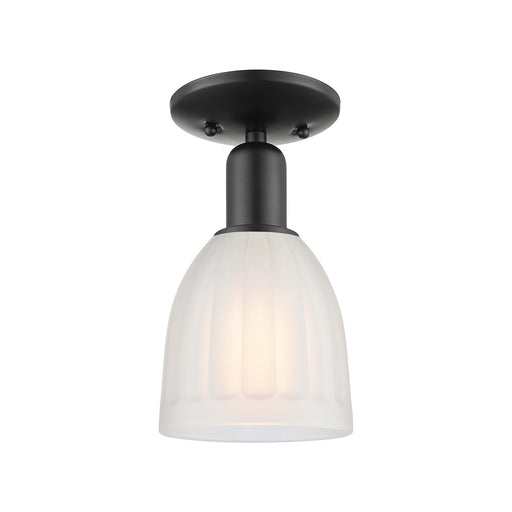 Innovations Brookfield 6in 1-Light Semi-Flush Mount | Industrial Matte Black Steel and White Frosted Ribbed Glass | Entryway & | Model 716-1C-BK-G441