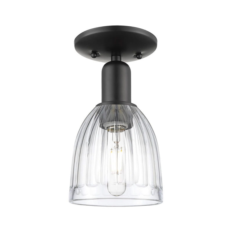 Innovations Brookfield 6in 1-Light Semi-Flush Mount | Industrial Matte Black Steel and Clear Ribbed Glass | Entryway & Hallway | Model 716-1C-BK-G442
