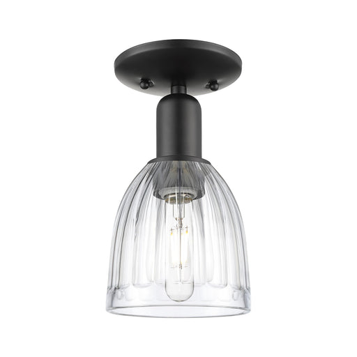 Innovations Brookfield 6in 1-Light Semi-Flush Mount | Industrial Matte Black Steel and Clear Ribbed Glass | Entryway & Hallway | Model 716-1C-BK-G442