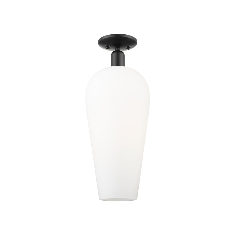 Innovations Chelsea 8in 1-Light Semi-Flush Mount | Industrial Matte Black Steel and White Glass | Kitchen & Hallway | 8 x 8 x | Model 716-1C-BK-G456-8WH