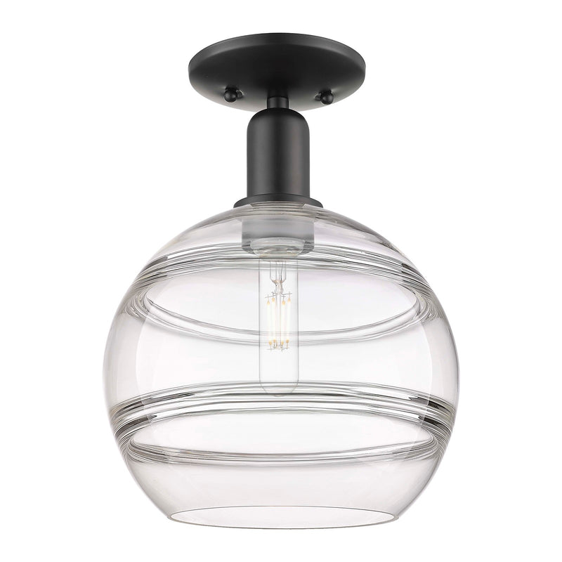 Innovations Rochester 10in 1-Light Semi-Flush Mount | Industrial Matte Black Steel and Clear Glass | Kitchen & Hallway | 10 x | Model 716-1C-BK-G556-10CL