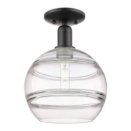 Innovations Rochester 10in 1-Light Semi-Flush Mount | Industrial Matte Black Steel and Clear Glass | Kitchen & Hallway | 10 x | Model 716-1C-BK-G556-10CL