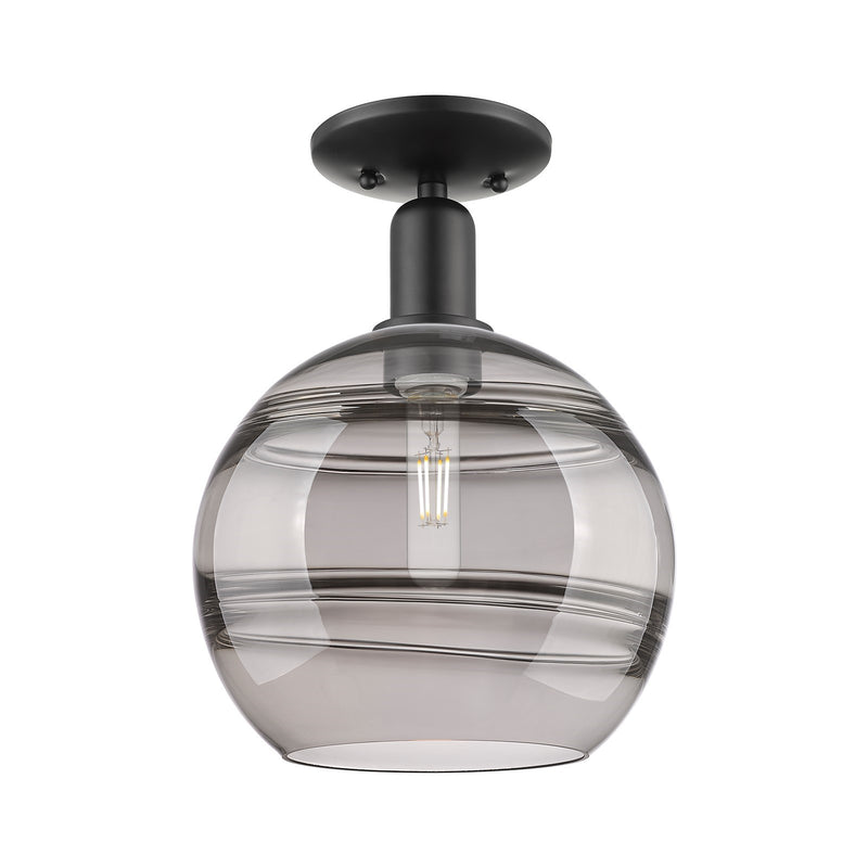 Innovations Rochester 10in 1-Light Semi-Flush Mount | Industrial Matte Black Steel and Light Smoke Glass | Entryway & Hallway | Model 716-1C-BK-G556-10SM