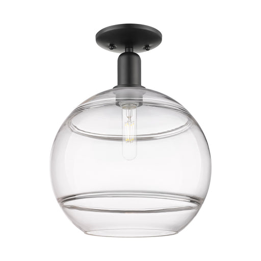 Innovations Rochester 12in 1-Light Semi-Flush Mount | Industrial Matte Black Steel and Clear Glass | Hallway & Entryway | 12 x | Model 716-1C-BK-G556-12CL