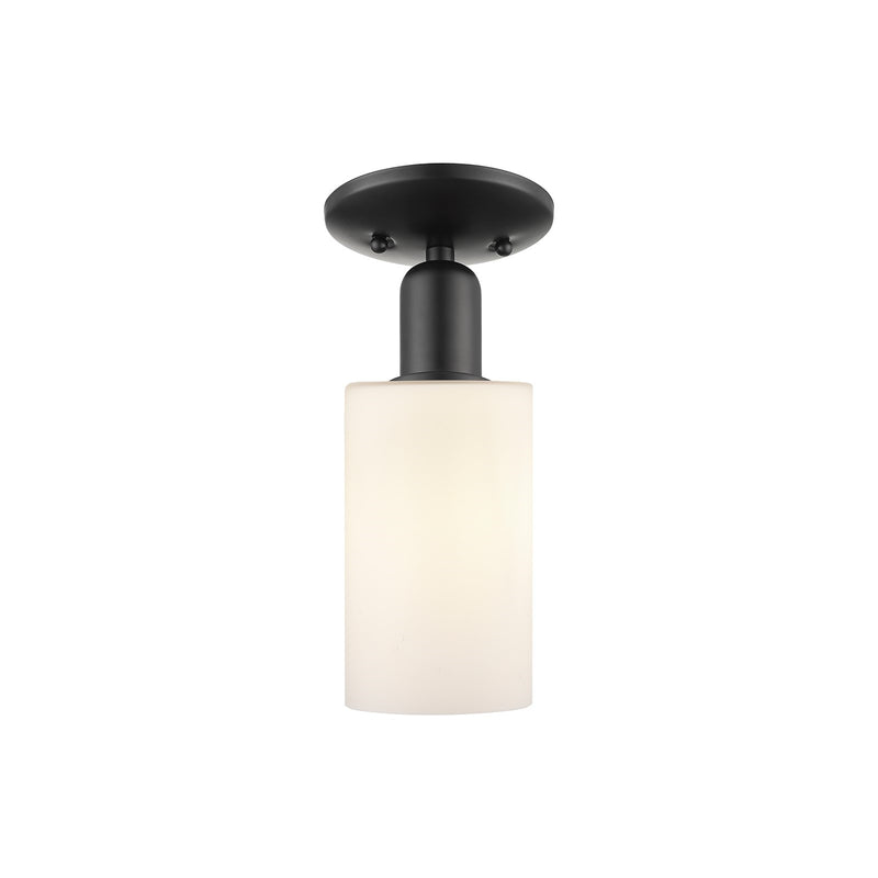 Innovations Clymer 4in 1-Light Semi-Flush Mount | Industrial Matte Black Steel and Matte White Glass | Damp Location Entryway & | Model 716-1C-BK-G801