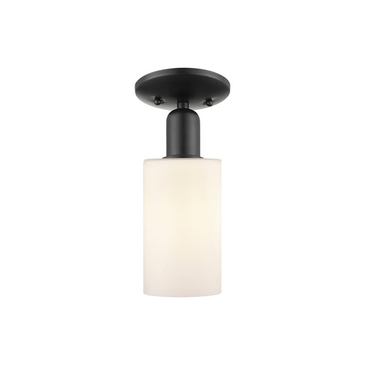 Innovations Clymer 4in 1-Light Semi-Flush Mount | Industrial Matte Black Steel and Matte White Glass | Damp Location Entryway & | Model 716-1C-BK-G801