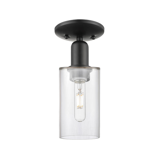 Innovations Clymer 4in 1-Light Semi-Flush Mount | Industrial Matte Black Steel and Clear Glass | Hallway & Entryway | 3.88 x 3.88 x | Model 716-1C-BK-G802
