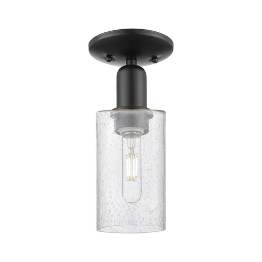 Innovations Clymer 4in 1-Light Semi-Flush Mount | Industrial Matte Black Steel and Seedy Glass | Hallway & Entryway | 3.88 x 3.88 x | Model 716-1C-BK-G804