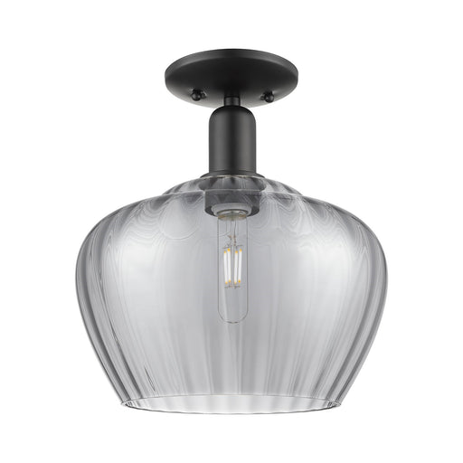 Innovations Fenton 11in 1-Light Semi-Flush Mount | Industrial Matte Black Steel and Light Smoke Ribbed Glass | Entryway & Hallway | Model 716-1C-BK-G93-L