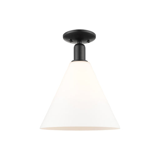 Innovations Berkshire Glass 12in 1-Light Semi-Flush Mount | Industrial Matte Black Steel and Matte White Glass | Kitchen & | Model 716-1C-BK-GBC-121