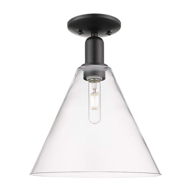 Innovations Berkshire Glass 12in 1-Light Semi-Flush Mount | Industrial Matte Black Steel and Clear Glass | Entryway & Hallway | Model 716-1C-BK-GBC-122