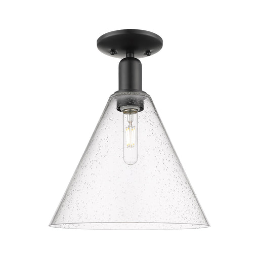 Innovations Berkshire Glass 12in 1-Light Semi-Flush Mount | Industrial Matte Black Steel and Seedy Cone Glass | Entryway & | Model 716-1C-BK-GBC-124