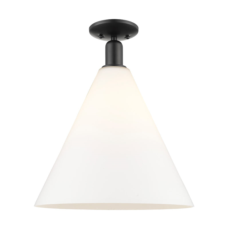 Innovations Berkshire Glass 16in 1-Light Semi-Flush Mount | Industrial Matte Black Steel and Matte White Glass | Entryway & | Model 716-1C-BK-GBC-161