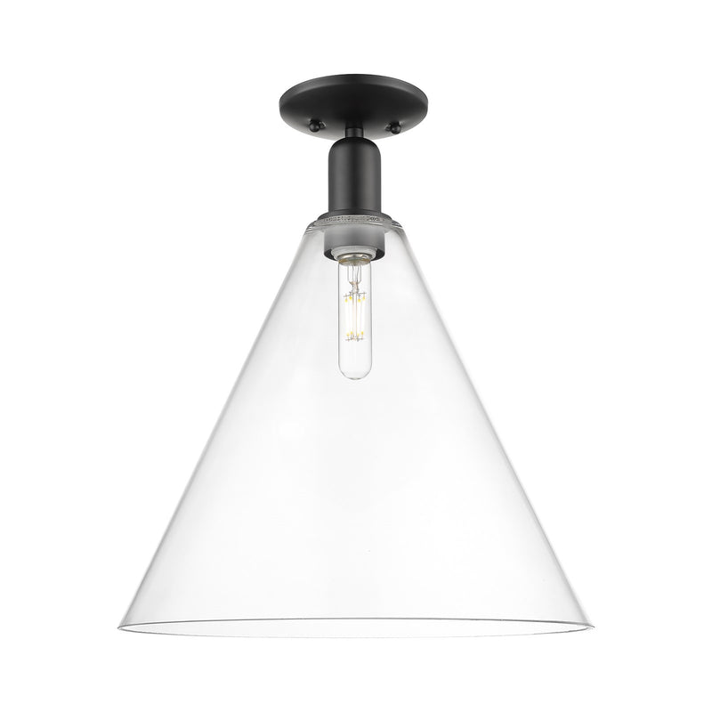 Innovations Berkshire Glass 16in 1-Light Semi-Flush Mount | Industrial Matte Black Steel and Clear Glass | Entryway & Hallway | Model 716-1C-BK-GBC-162