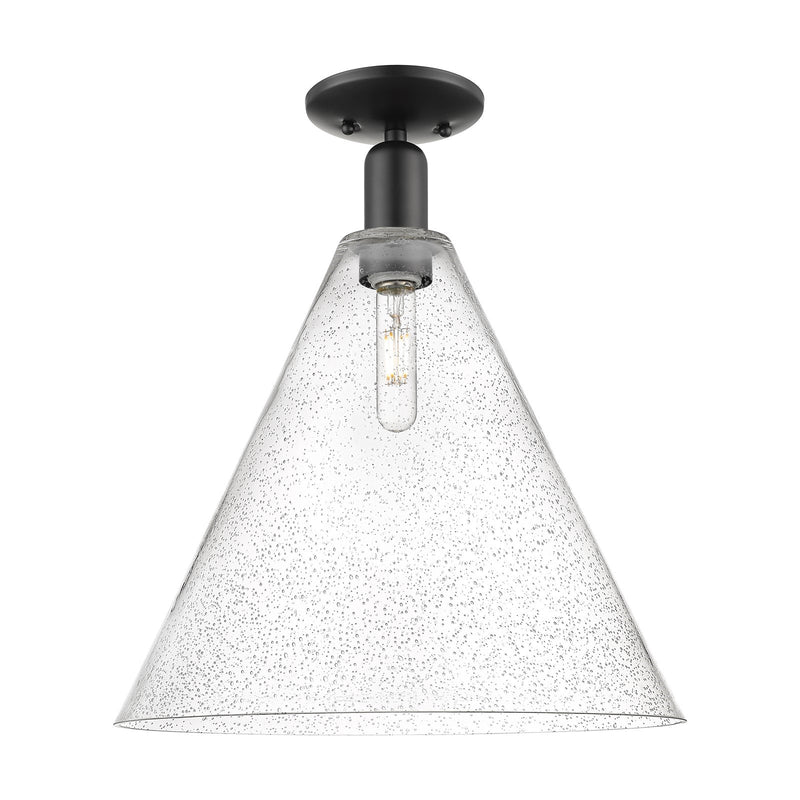 Innovations Berkshire Glass 16in 1-Light Semi-Flush Mount | Industrial Matte Black Steel and Seedy Glass Cone Shade | Entryway & | Model 716-1C-BK-GBC-164