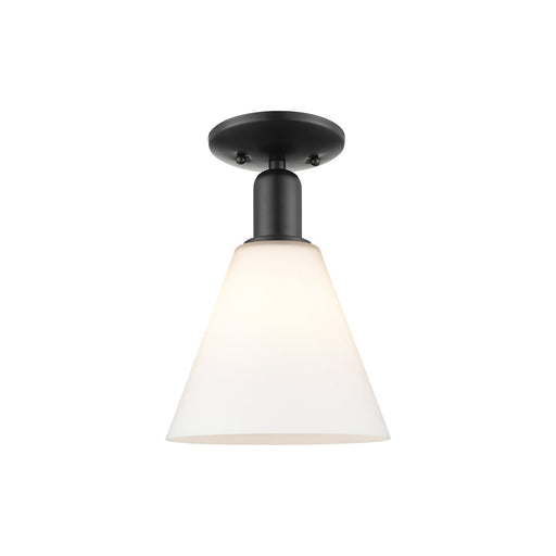 Innovations Berkshire Glass 8in 1-Light Semi-Flush Mount | Industrial Matte Black Steel and Matte White Glass | Entryway & | Model 716-1C-BK-GBC-81