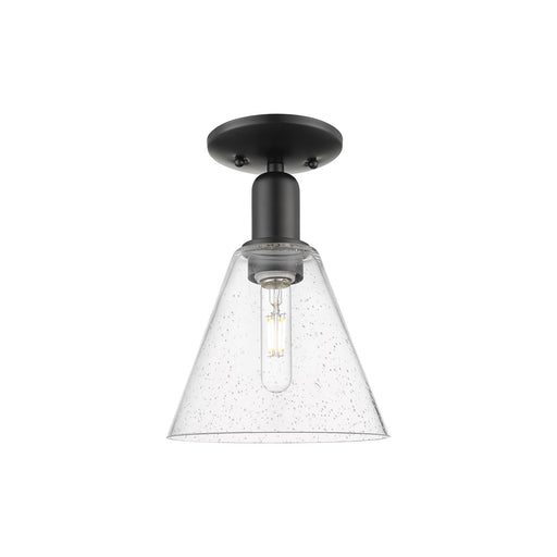Innovations Berkshire Glass 8in 1-Light Semi-Flush Mount | Industrial Matte Black Steel and Seedy Glass | Hallway & Entryway | 8 | Model 716-1C-BK-GBC-84