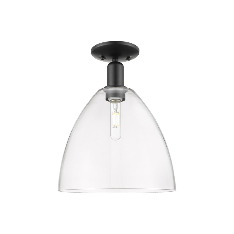 Innovations Bristol 12in 1-Light Semi-Flush Mount | Industrial Matte Black Steel and Clear Glass | Entryway & Hallway | 12 x 12 | Model 716-1C-BK-GBD-122
